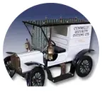 old fashioned style model car with Connelly security systems ltd pained on side