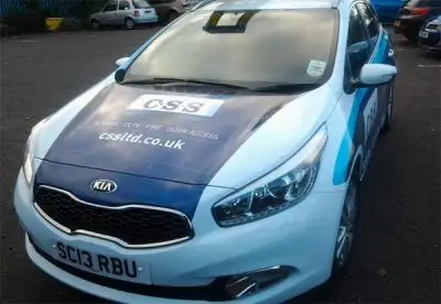 CSS branded car in blue and white livery