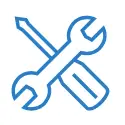 blue outline drawing of spanner and screwdriver crossing each other