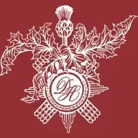Dumfries House logo, a dark red box with a white drawing of a thistle inside. The letters DH are in a white circle.