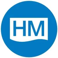 Harper Macleod, a blue box with white shape inside with letters HM in blue.
