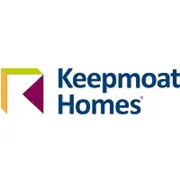 White letter K bordered by yellow, green and purple with Keepmoat Homes written beside it in dark blue text.