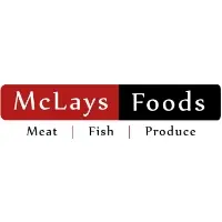 McClay's Foods logo, a red and black rectangle with McClays Foods written across and meat, fish and produce written underneath.