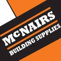 McNairs Building Supplies logo, an orange, black and white square with McNairs Building Supplies written diagonally across in white text.