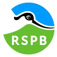 RSPB logo featuring a basic graphic of an avocet across a circle split into blue and green parts. RSPB is written in white caps across the lower green half.