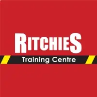 Ritchies Training Centres logo, a red box with Ritchies written in white text and a black safety barrier with yellow trim and Training Centre in white text.