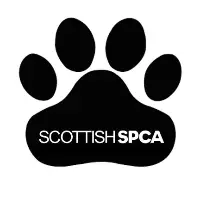 Scottish SSPCA logo, a black paw print with Scottish SSPCA written in white text.
