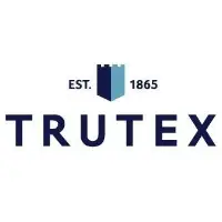 Trutex logo, small shield with the left half dark blue and the right half a lighter blue with est. 1865 straddling the graphic. Trutex is written in capital letters.