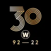 Whisky Shop logo: dark brown box with gold text: 30, a w in a circle and 92-22.