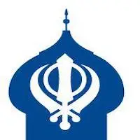 Glasgow gurdwara logo: graphic of blue gurdwara dome with white religious symbol inside