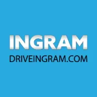 Ingram logo, a blue box with Ingram in silver caps and driveingram.com in black text.