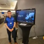 John-Paul McCamley of CSS with on-screen demo of retail crime security technology at the SGF Crime and Wellbeing Seminar 2024 - CSS Team Hampden Security Event