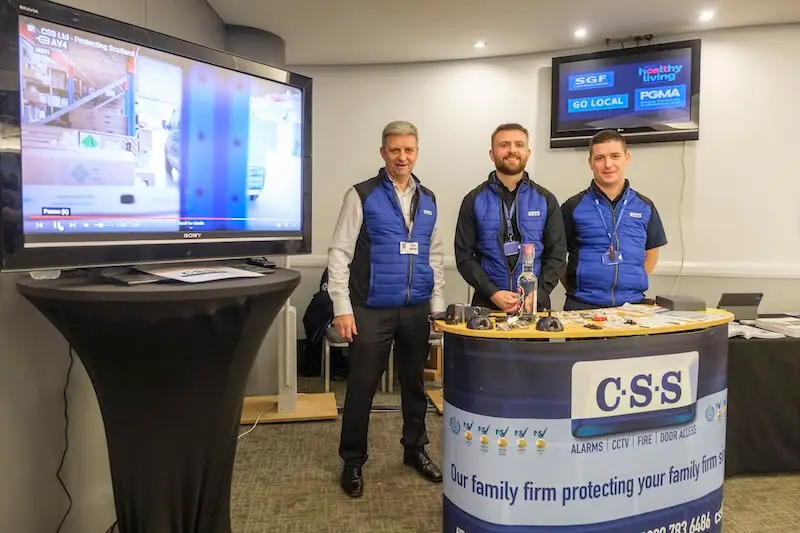 Paul Gardiner, Callum Connelly and John-Paul McCamley of CSS at the SGF Crime and Wellbeing Seminar 2024, Hampden