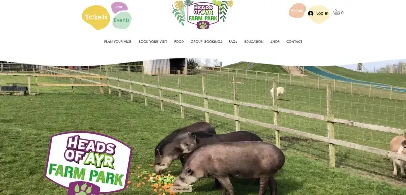 Heads of Ayr Farm Park website home page with animals eating in a field