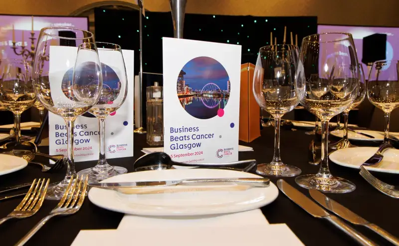 Table settings at Business Beats Cancer Glasgow 2024
