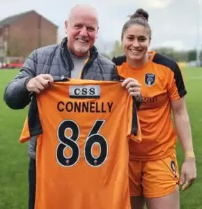 Paul Connelly presented with his own personalised Glasgow City shirt by Brenna Lovera 