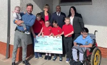 Group photo of Campsie View School with cheque from Sportsmans Dinner event. CSS attended the annual Sportsman's Dinner at The Eagle Lodge, raising cash for some incredible local charities and organisations.